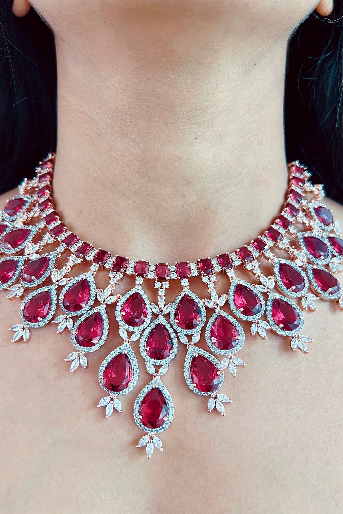 White Finish Red Zircon Necklace