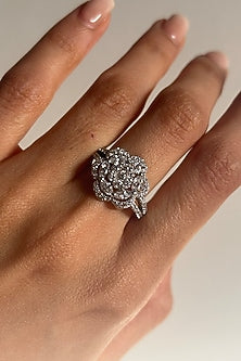 Gold Finish 0.57ct Marquise-Cut Cubic Zirconia Floral Ring In Sterling Silver