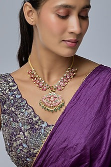 Gold Finish Kundan Polki & Gold Stone Necklace