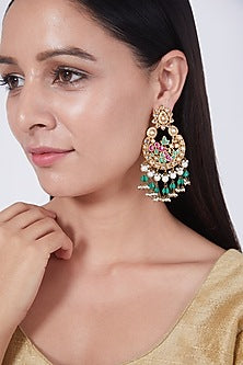 Gold Finish Kundan Polki Chandbali Earrings