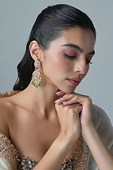 Gold Finish Kundan Polki & Multi-Colored Stone Dangler Earrings In Sterling Silver