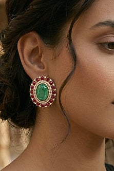 Gold Finish Emerald & Ruby Dangler Earrings