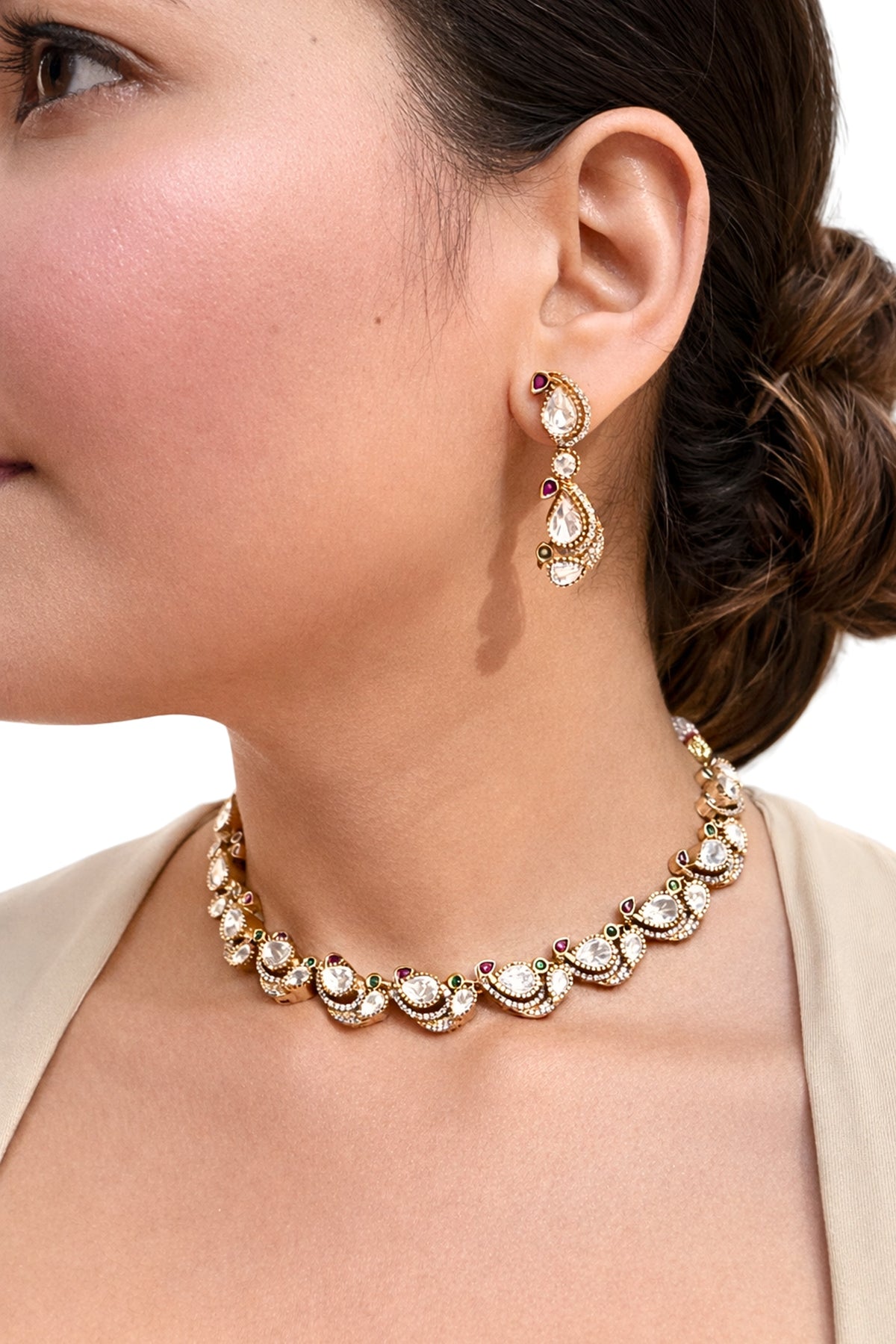 Gold Finish Kundan Polki Choker Necklace Set