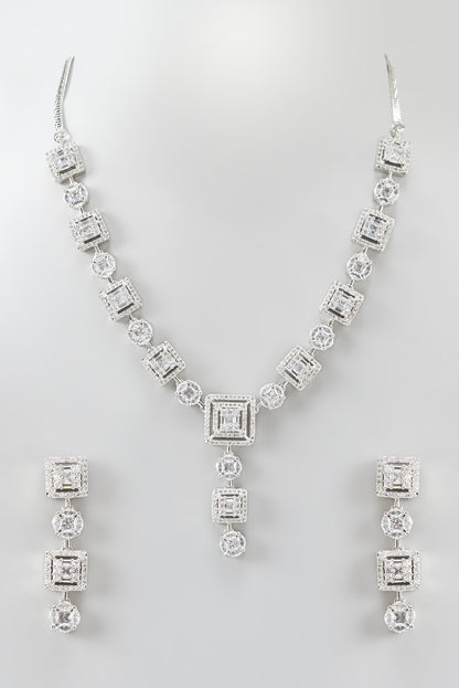 White Rhodium Finish Zircon Necklace Set