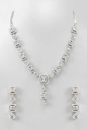 White Rhodium Finish Zircon Necklace Set
