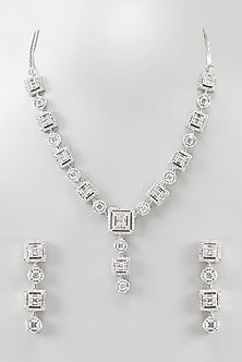 White Rhodium Finish Zircon Necklace Set