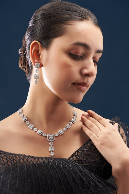 White Rhodium Finish Zircon Necklace Set