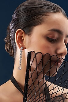 White Rhodium Finish Zircon Dangler Earrings