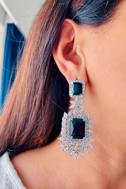 White Finish Sapphire Diamante & Zircon Dangler Earrings