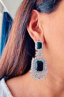White Finish Sapphire Diamante & Zircon Dangler Earrings