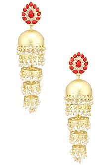 Matte Finish Red Stone Jhumki Earrings