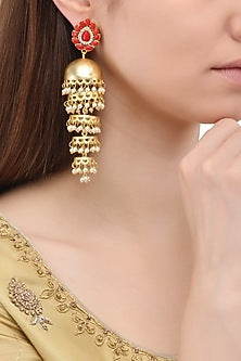 Matte Finish Red Stone Jhumki Earrings