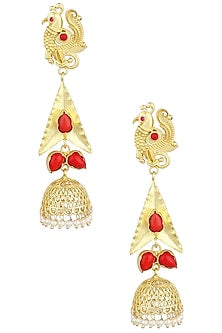 Matte Finish Textured Peacock Motif Jhumki Earrings