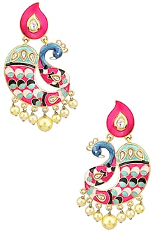 Matte Finish Peacock Motif and Enamel Detailing Earrings
