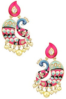 Matte Finish Peacock Motif and Enamel Detailing Earrings