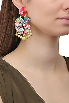 Matte Finish Peacock Motif and Enamel Detailing Earrings