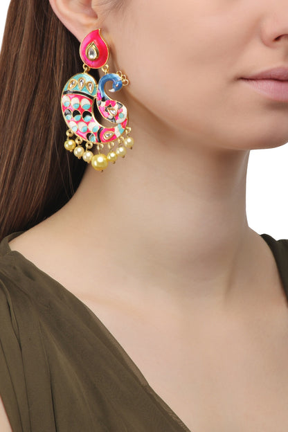 Matte Finish Peacock Motif and Enamel Detailing Earrings