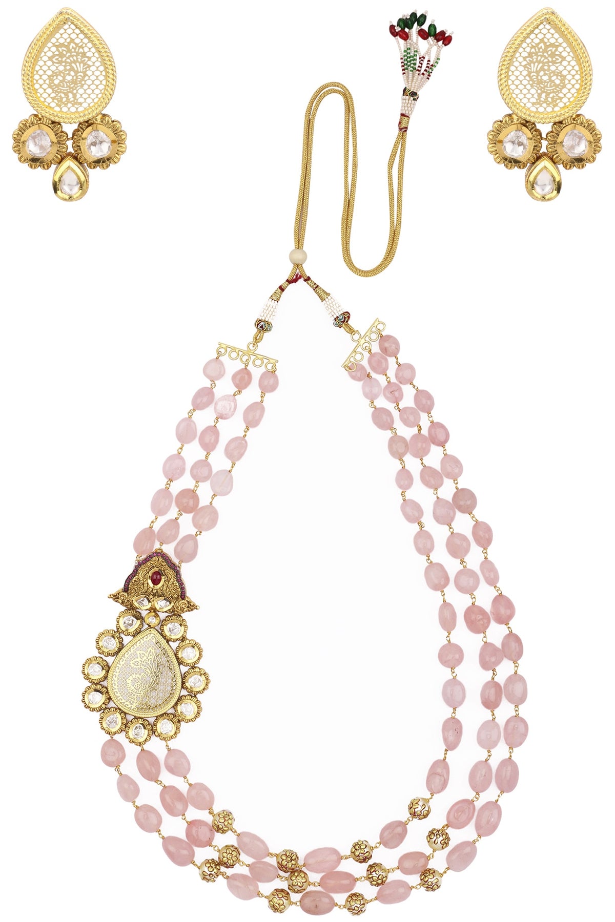 Gold Plated Zircons and Crystal Broach Necklace Set