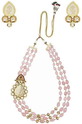 Gold Plated Zircons and Crystal Broach Necklace Set