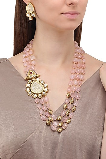 Gold Plated Zircons and Crystal Broach Necklace Set