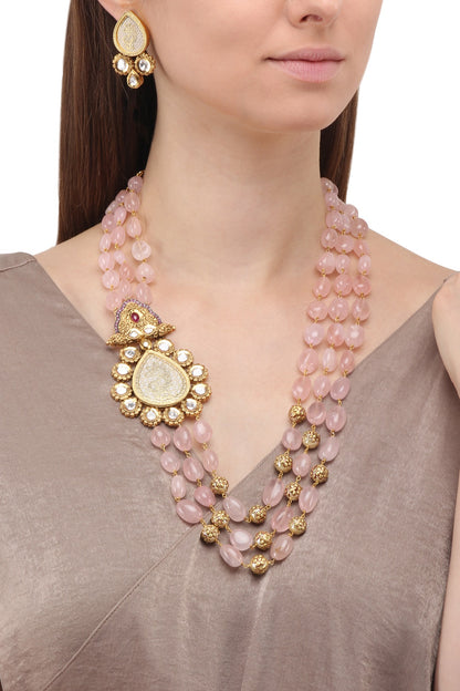 Gold Plated Zircons and Crystal Broach Necklace Set
