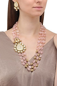 Gold Plated Zircons and Crystal Broach Necklace Set