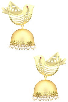 Matte Finish Bird Motif Jhumki Earrings