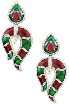 Matte Finish Red and Green Meenakari Earrings