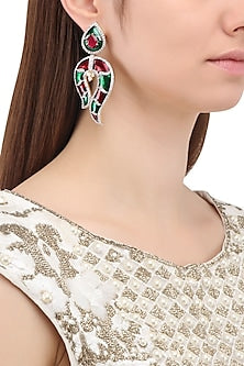 Matte Finish Red and Green Meenakari Earrings