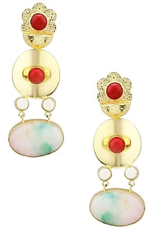 Matte Finish Red and White Flower Motif Earrings
