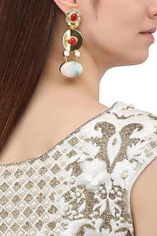 Matte Finish Red and White Flower Motif Earrings