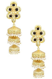 Matte Finish Black Onyx Stone Jhumki Earrings
