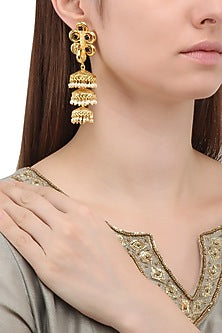 Matte Finish Black Onyx Stone Jhumki Earrings