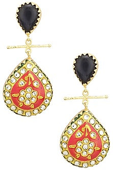 Matte Finish Red and Golden Meenakari Earrings