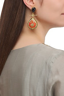 Matte Finish Red and Golden Meenakari Earrings