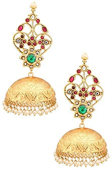 Matte Finish Multi-Color Zircons Jhumki Earrings