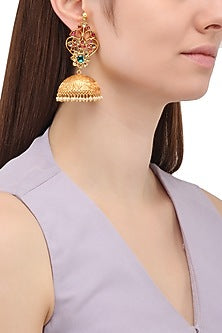 Matte Finish Multi-Color Zircons Jhumki Earrings