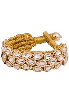 Gold plated 3 line kundan and zari bracelet