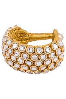 Gold plated 5 line kundan and zari bracelet
