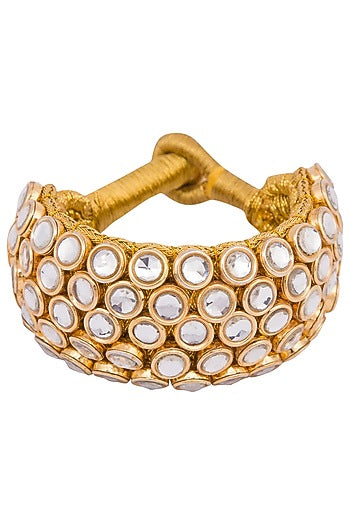 Gold plated 5 line kundan and zari bracelet
