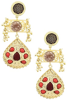 Matte Finish Jaali Work and Semi Precious Stones Earrings
