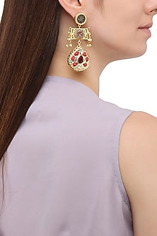 Matte Finish Jaali Work and Semi Precious Stones Earrings