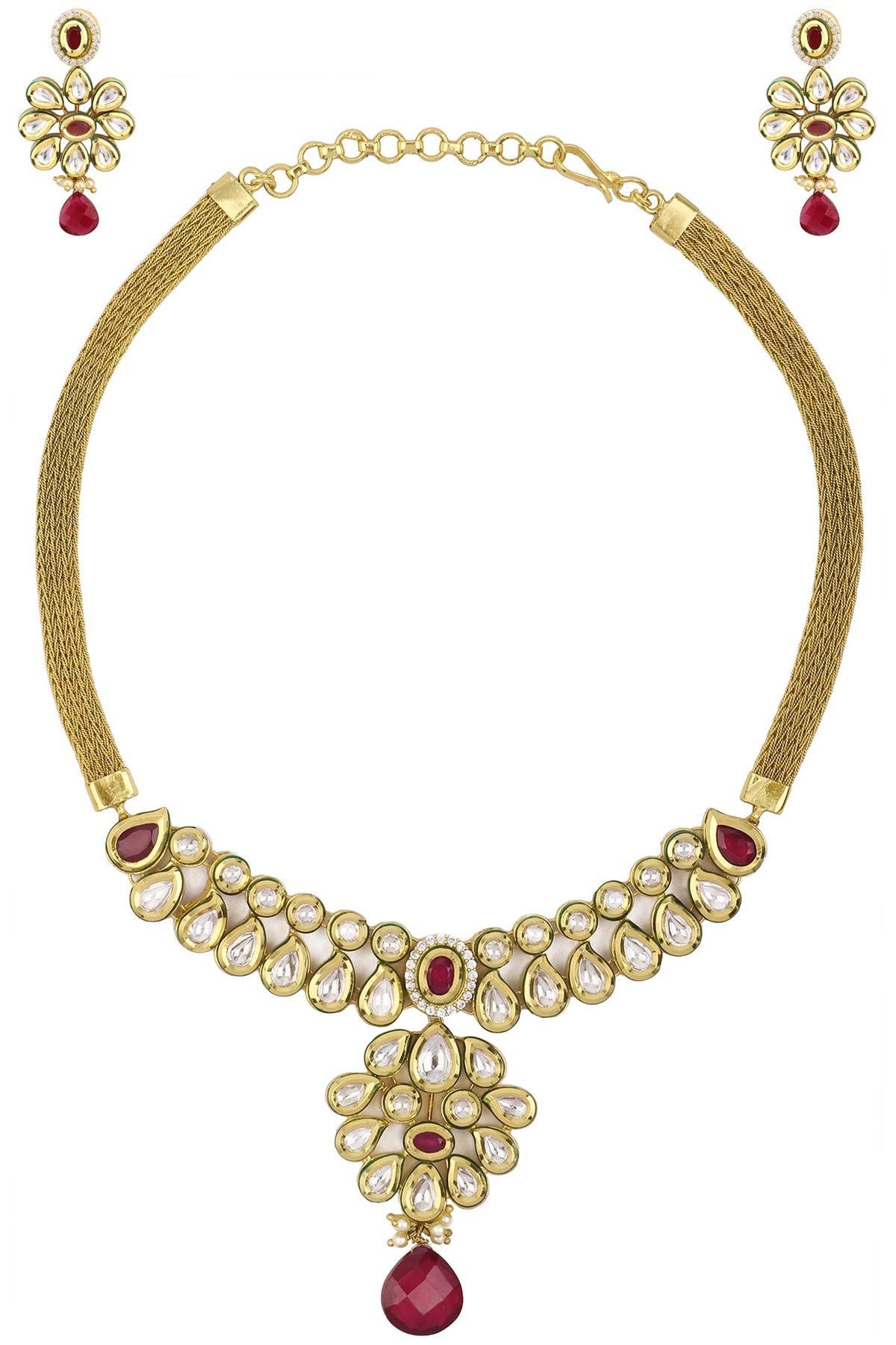 Matte Finish Zircons and Polki Necklace Set