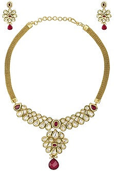Matte Finish Zircons and Polki Necklace Set