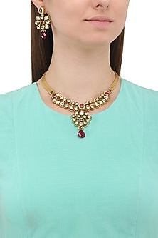 Matte Finish Zircons and Polki Necklace Set