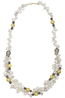 Matte Finish Zircons and Baroque Pearls Necklace