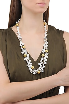 Matte Finish Zircons and Baroque Pearls Necklace
