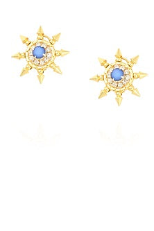 Gold plated blue swarovski sun earrings