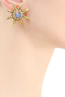 Gold plated blue swarovski sun earrings
