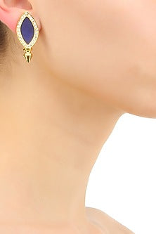 Gold plated blue swarovski petal earrings